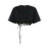 T-shirt donna cropped con laccio e dettagli texani