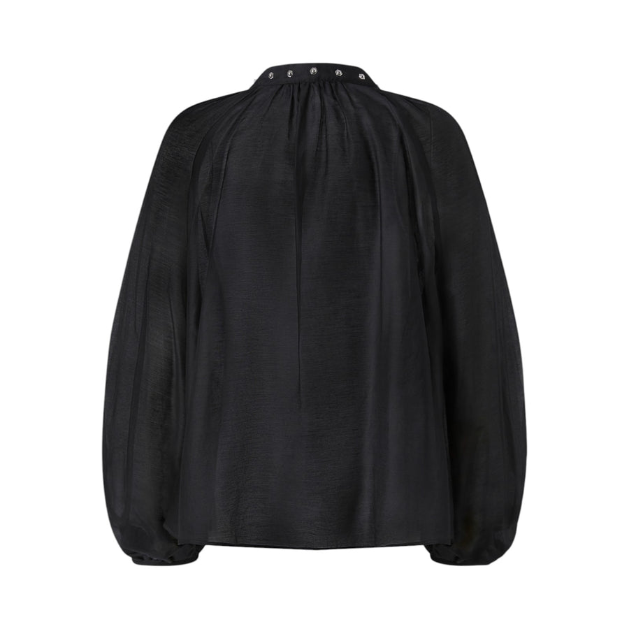 Blusa donna misto seta con piccole borchie in metallo
