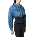 Bomber donna in denim e neoprene