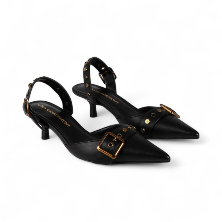 Scarpa donna con tacco aperta con dettagli metallici