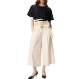 T-shirt donna cropped con laccio e dettagli texani