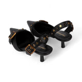 Scarpa donna con tacco aperta con dettagli metallici