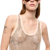 Canottiera donna in mesh con cristalli