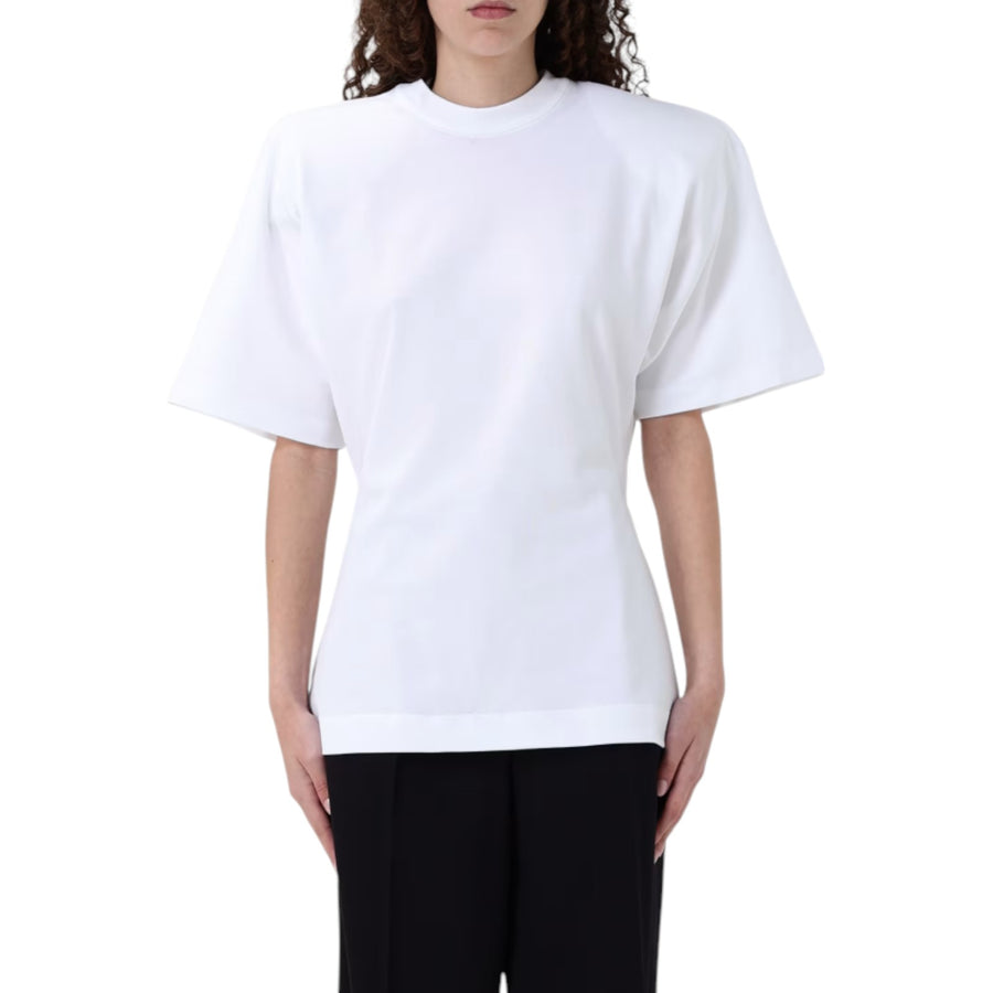 T-shirt donna maniche corte con spalle imbottite