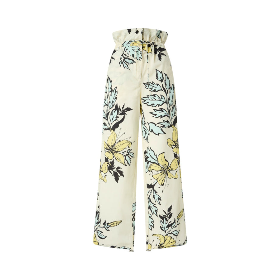 Pantaloni donna ampi a fiori con vita alta