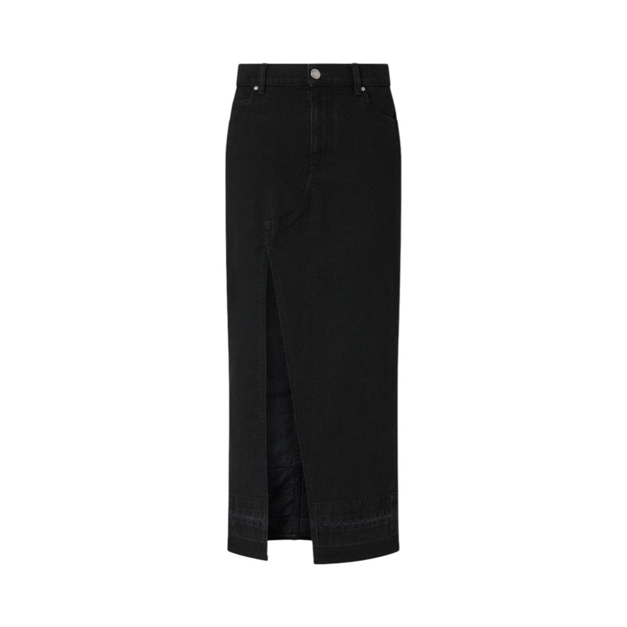 Gonna donna lunga in denim nero con spacco