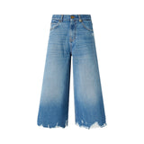 Jeans donna bermuda lungo con orlo distressed