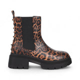 Stivaletto donna a Stampa Animalier con Suola Track e Dettagli Metallici