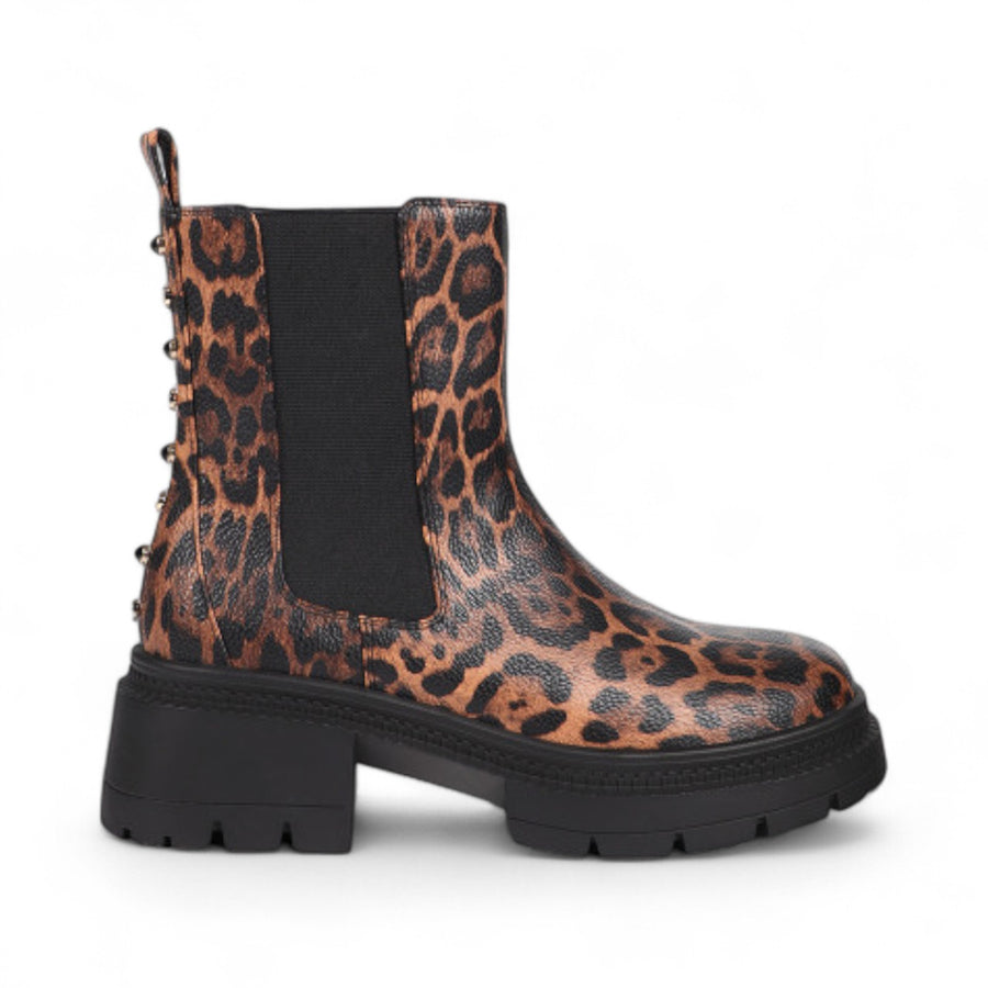 Stivaletto donna a Stampa Animalier con Suola Track e Dettagli Metallici