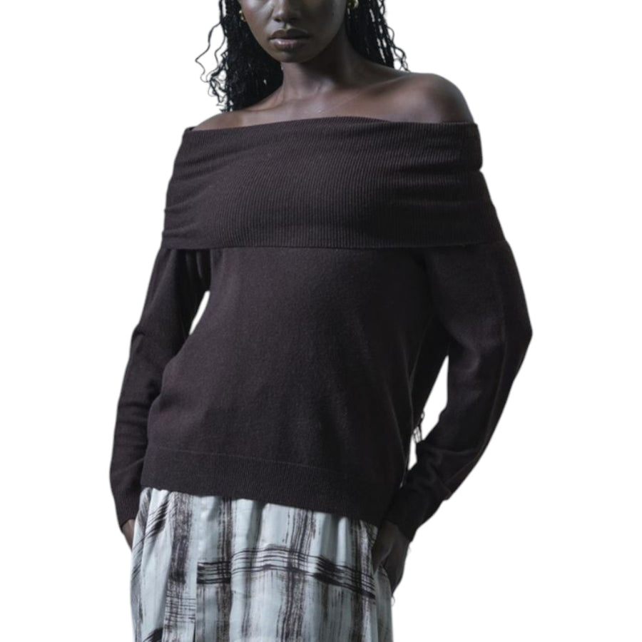 Maglia donna off shoulder in misto lana