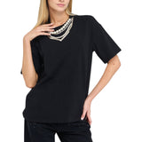 T-shirt donna con perle e strass