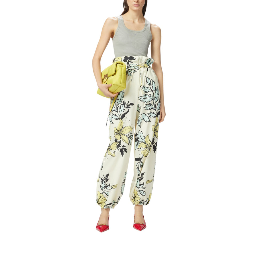 Pantaloni donna ampi a fiori con vita alta