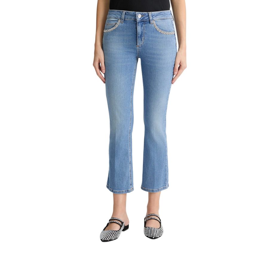 Jeans donna bootcut con strass