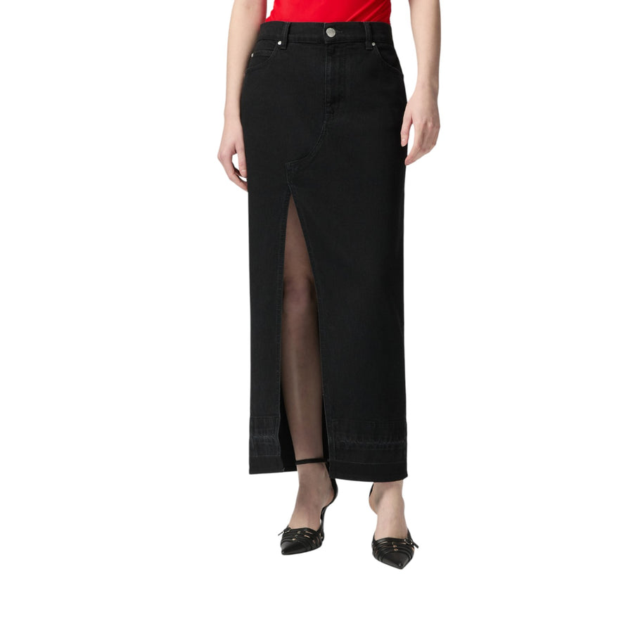 Gonna donna lunga in denim nero con spacco