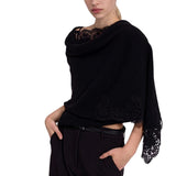 Stola donna ampia in maglia con pizzo ricamato