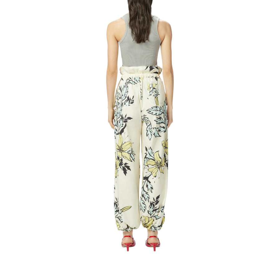 Pantaloni donna ampi a fiori con vita alta