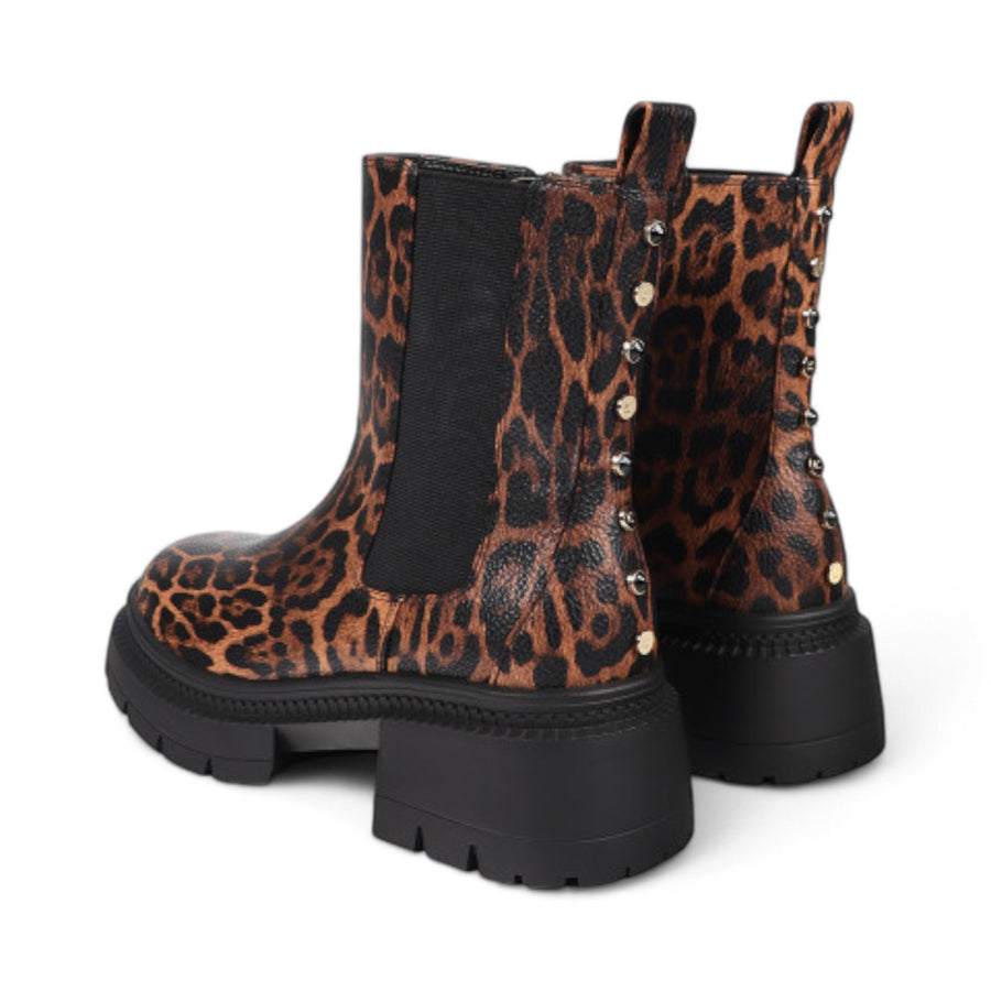 Stivaletto donna a Stampa Animalier con Suola Track e Dettagli Metallici