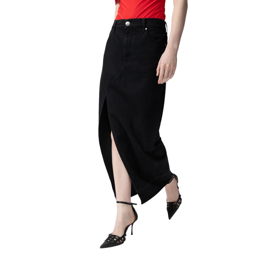 Gonna donna lunga in denim nero con spacco