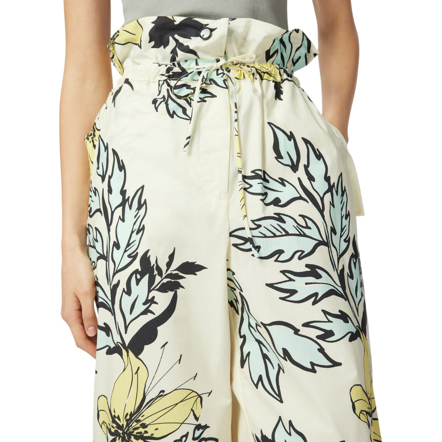 Pantaloni donna ampi a fiori con vita alta