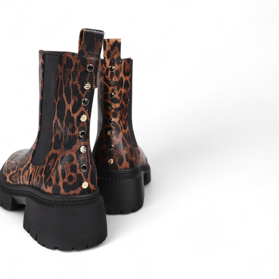 Stivaletto donna a Stampa Animalier con Suola Track e Dettagli Metallici