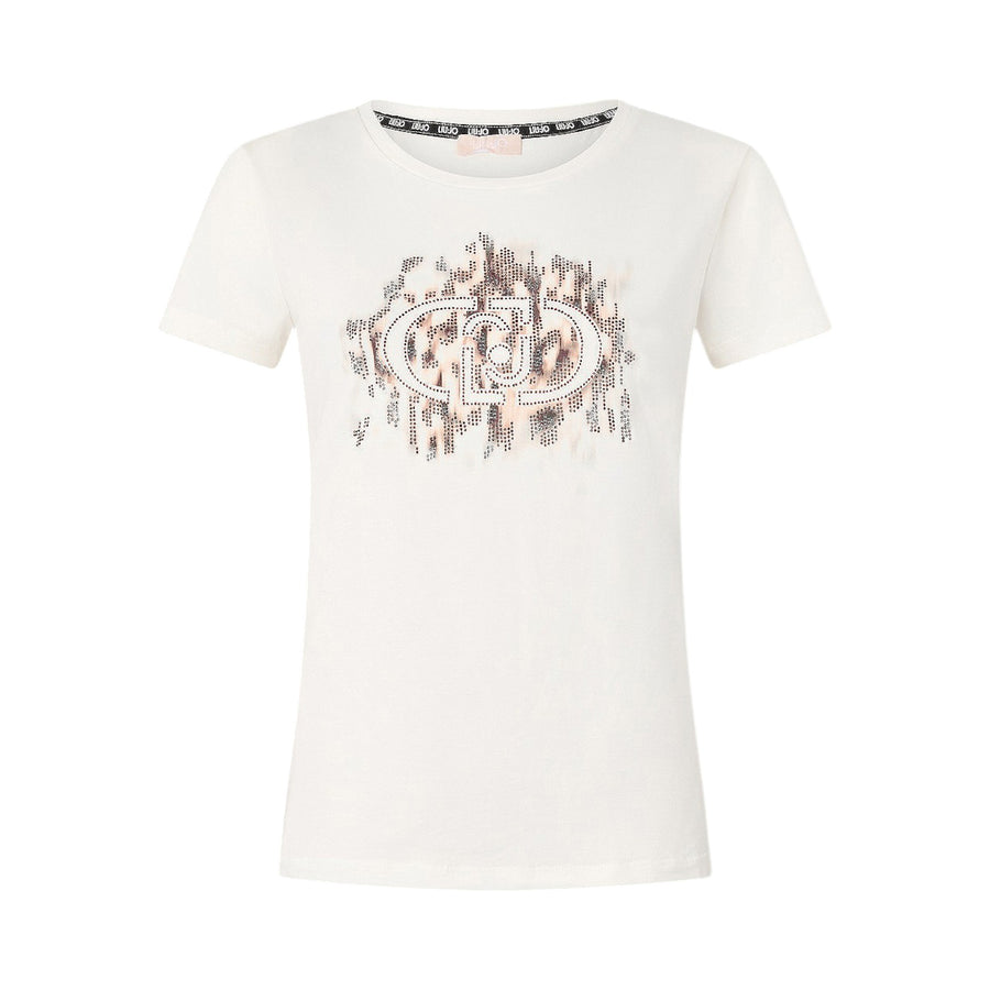 T-shirt donna con logo animalier e strass
