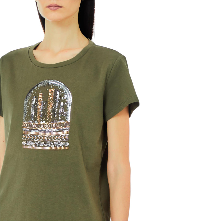 T-shirt donna con stampa e strass