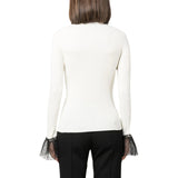 Maglia donna  in misto lana con dettaglio tulle