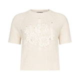 Top donna in maglia con ricamo in rafia