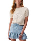 Top donna in maglia con ricamo in rafia