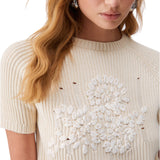 Top donna in maglia con ricamo in rafia