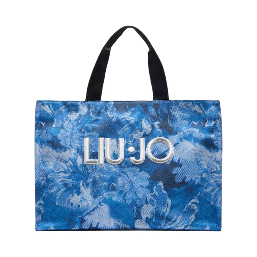 Borsa donna tote in denim stampato blu