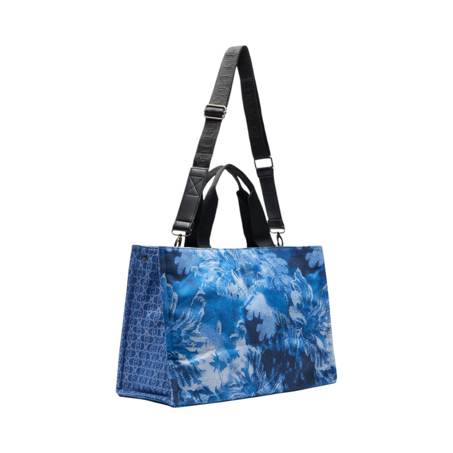 Borsa donna tote in denim stampato blu