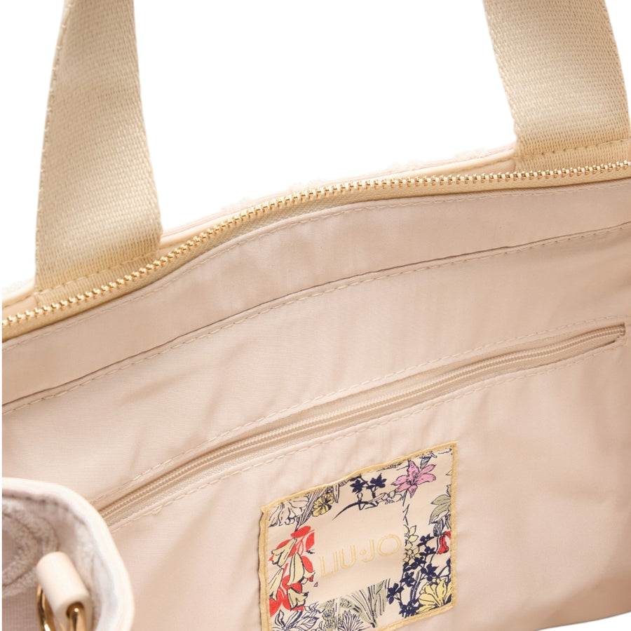 Borsa donna tote jacquard beige