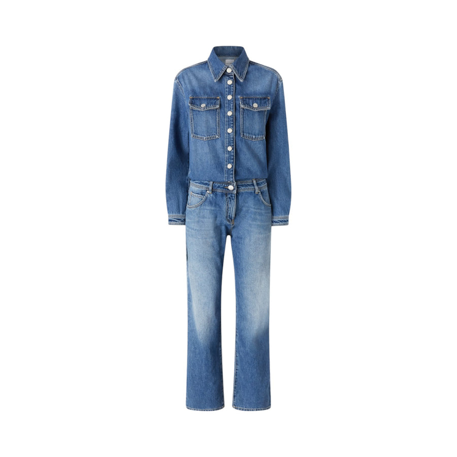 Tuta jeans donna lunga con taschini