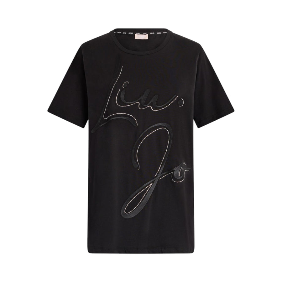 T-shirt donna con logo e strass