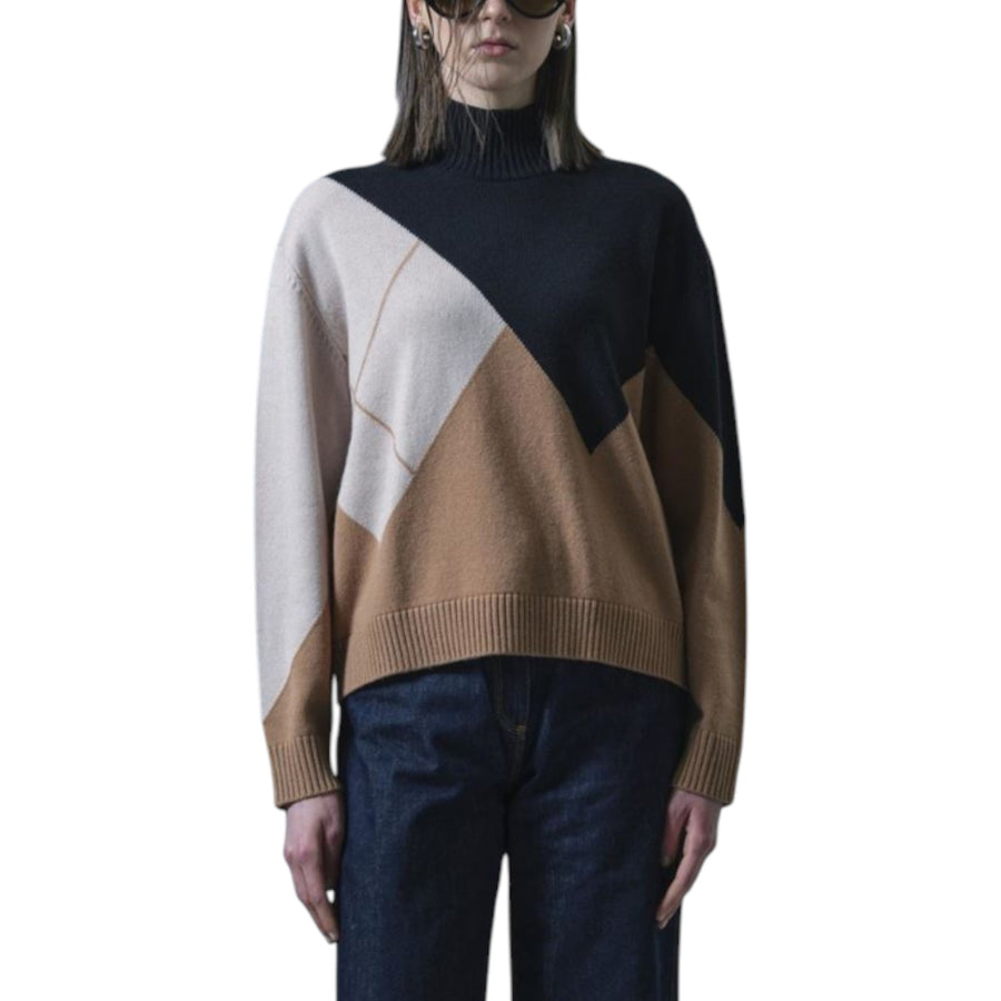 Maglia donna jacquard con disegno geometrico