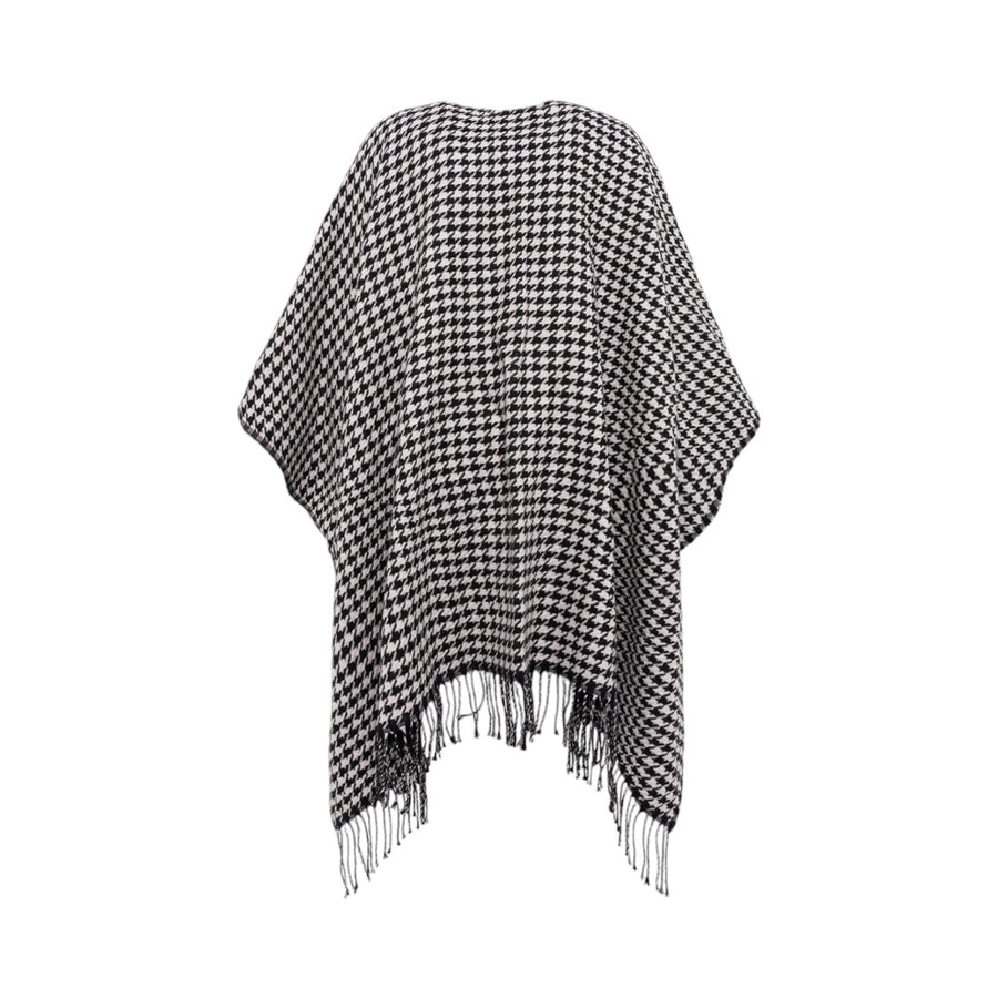 Poncho donna in pied de poule con spilla