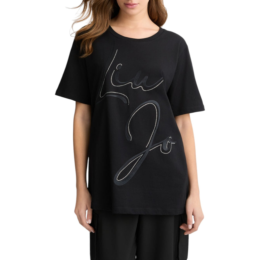 T-shirt donna con logo e strass