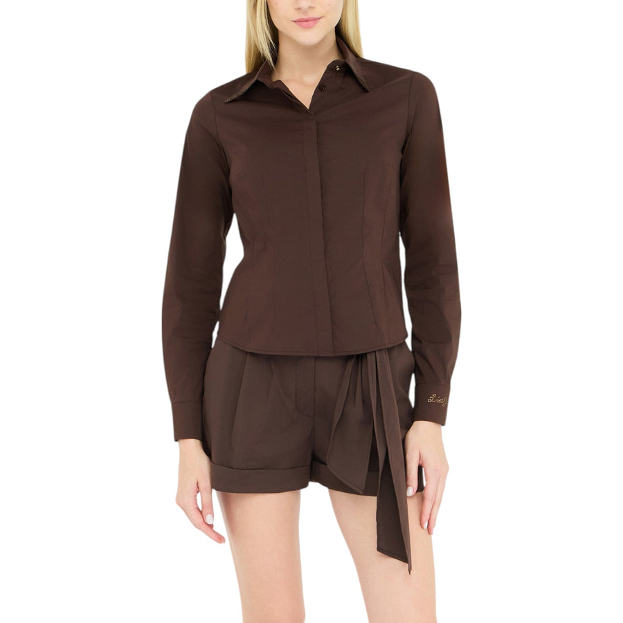 Camicia donna in popeline con strass
