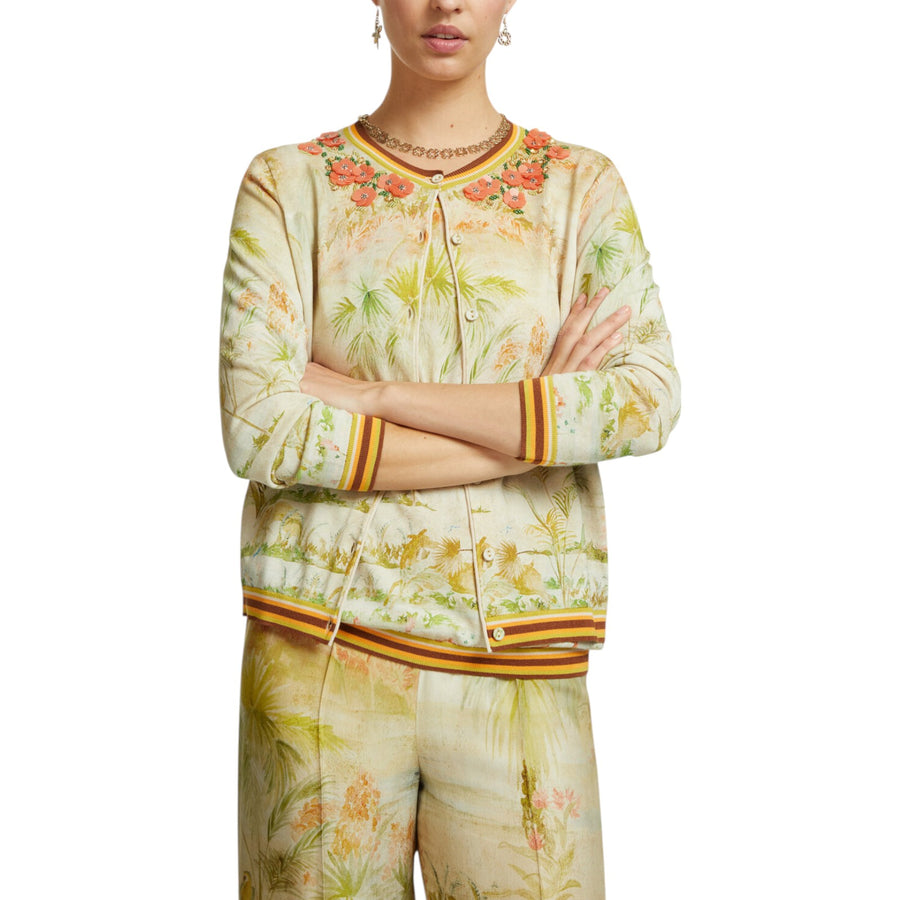 Cardigan donna stampato e ricamato