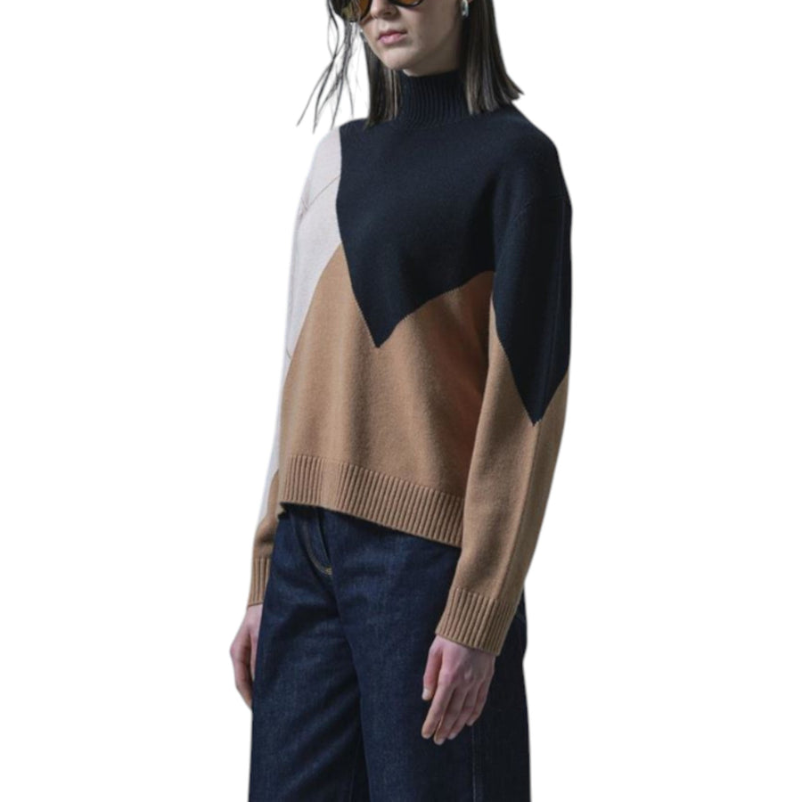 Maglia donna jacquard con disegno geometrico