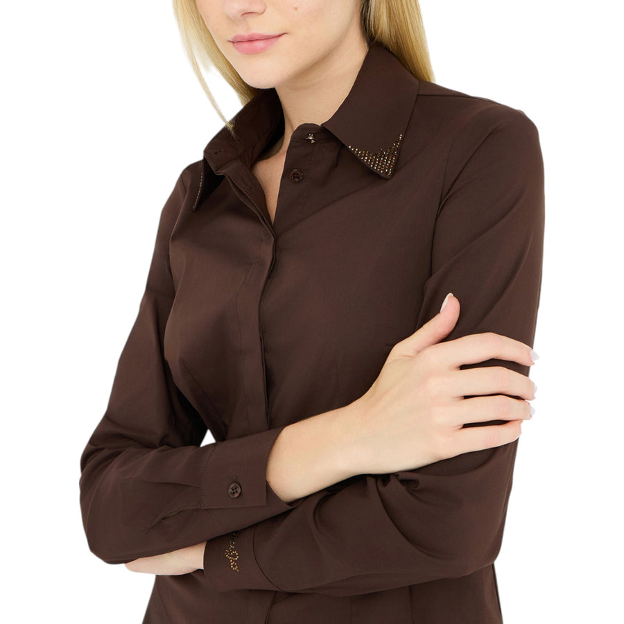 Camicia donna in popeline con strass