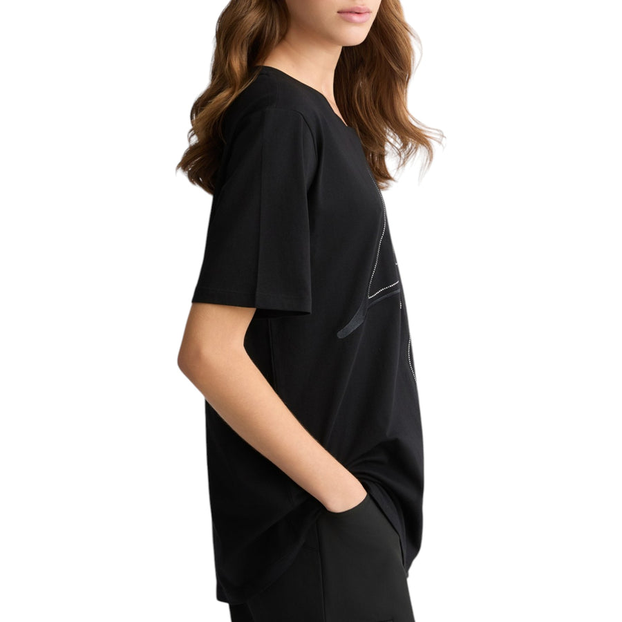 T-shirt donna con logo e strass