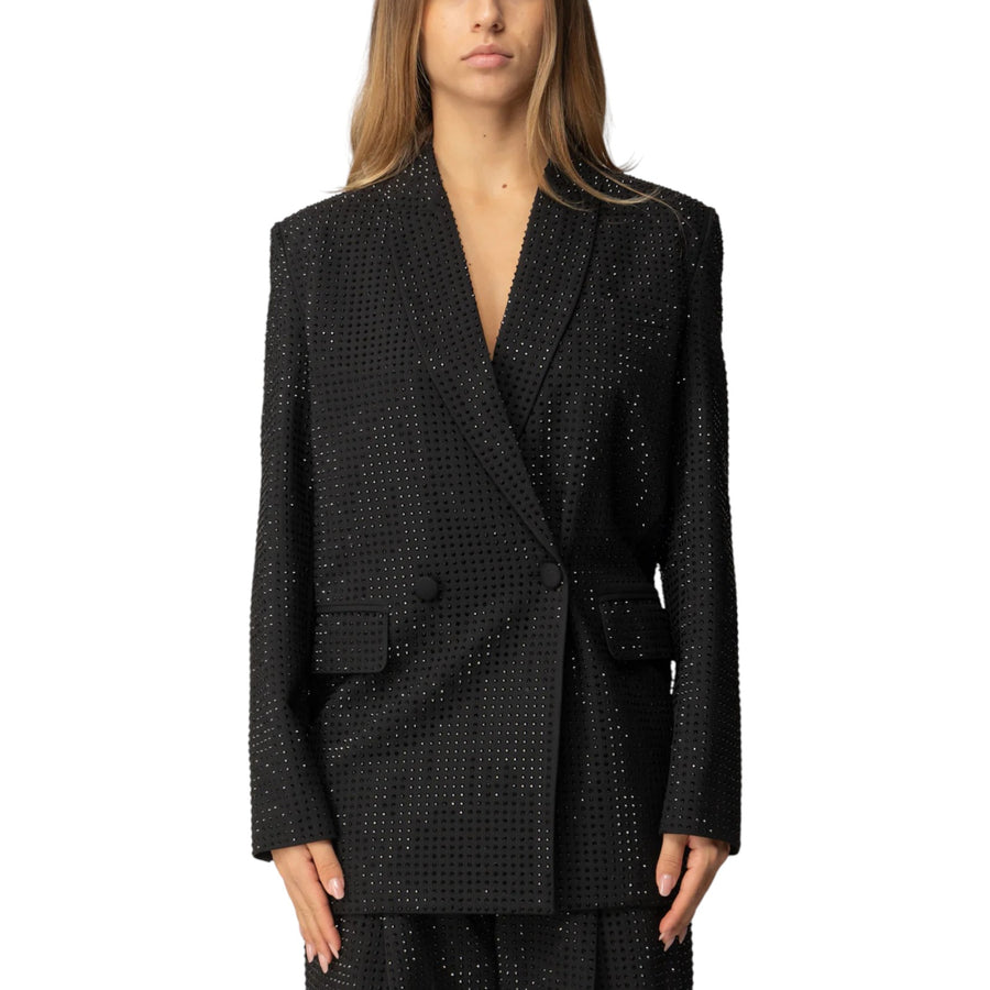 Blazer donna oversize doppiopetto con strass