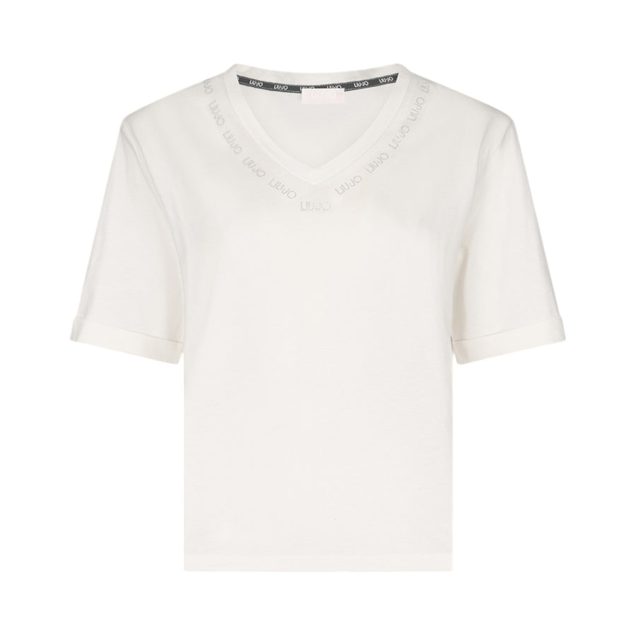 T-shirt donna con logo e strass