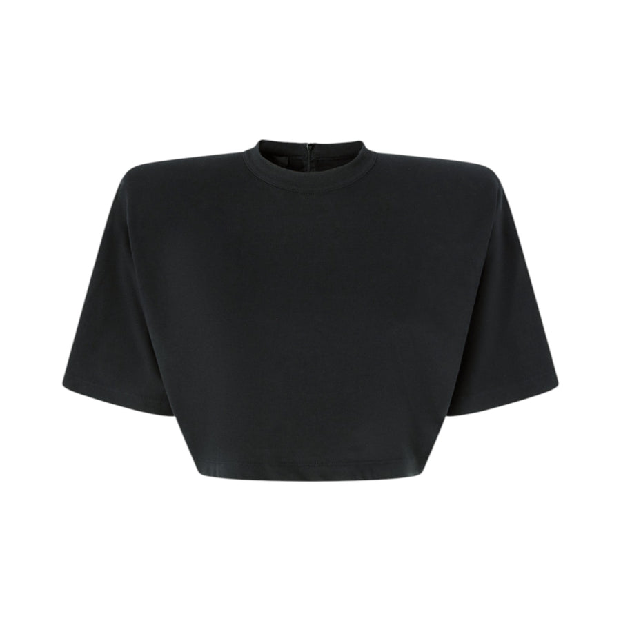 Crop top donna mezze maniche con spalle imbottite
