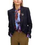 Blazer donna a righe con dettaglio gioiello sul bavero