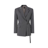 Blazer donna grigio in fresco di lana con cintura