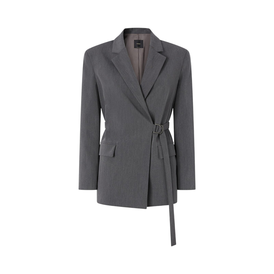 Blazer donna grigio in fresco di lana con cintura