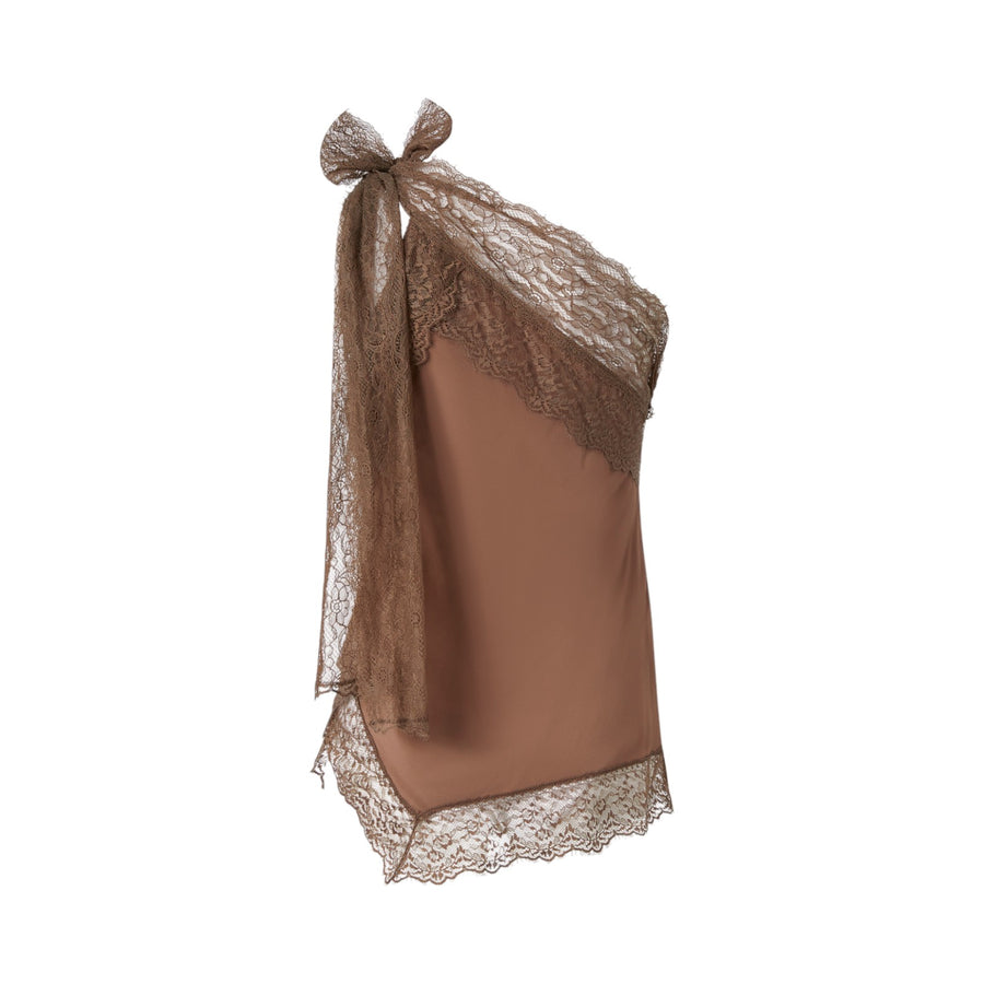 Top donna monospalla con profili in pizzo